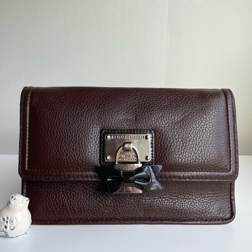 My Flat In London Chocolate Brown Genuine Leather Clutch Shoulder Bag